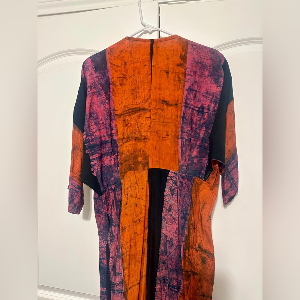 NEW Osei Duro Letsa Rayon Wrap Dress Carmine Red Black Pink Multi Color Size L - Picture 7 of 10